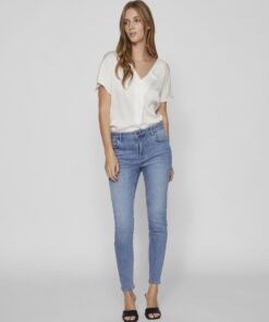 Vila Ellette Satin V- Neck Top Snow White