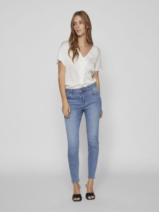 Vila Ellette Satin V- Neck Top Snow White