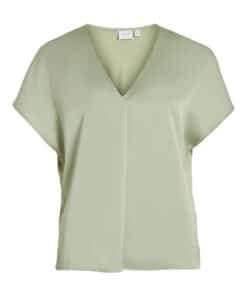 Vila Ellette Satin V- Neck Top Swamp