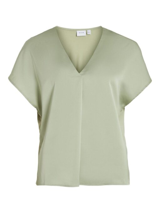 Vila Ellette Satin V- Neck Top Swamp