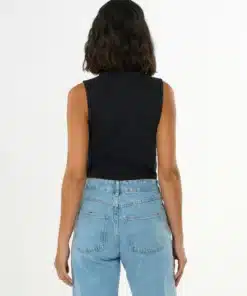 Knowledge Cotton Apparel High Neck Rib Top Black Jet