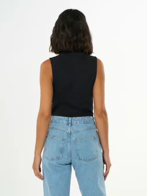 Knowledge Cotton Apparel High Neck Rib Top Black Jet