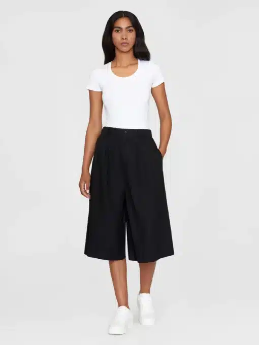 Knowledge Cotton Apparel Eve Natural Linen Baggy Culotte Black Jet