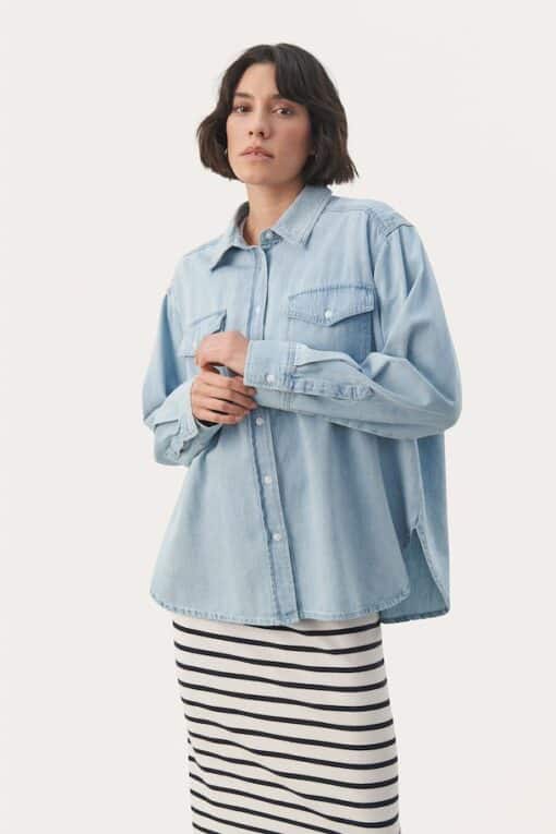 Part Two Collette Denim Shirt Whiteish Blue Denim