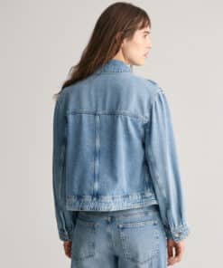 Gant Woman Cropped Denim Jacket Mid Blue Broken In