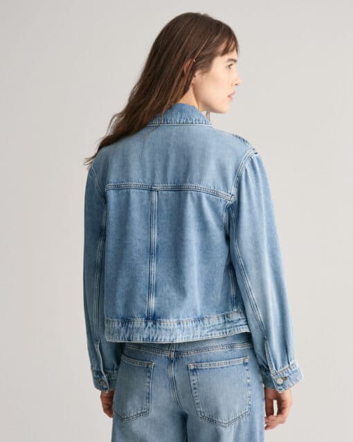 Gant Woman Cropped Denim Jacket Mid Blue Broken In
