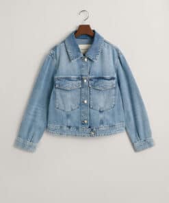 Gant Woman Cropped Denim Jacket Mid Blue Broken In
