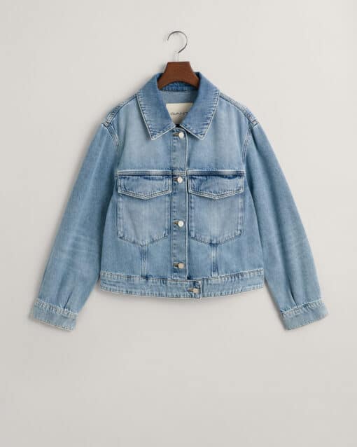 Gant Woman Cropped Denim Jacket Mid Blue Broken In