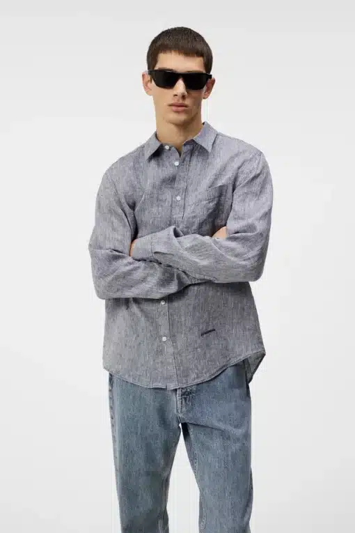 J.Lindeberg Slim Linen Melange Shirt Navy