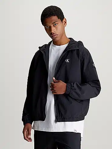 Buy Calvin Klein Relaxed Hooded Nylon Windbreaker Black Scandinavian Fashion Store