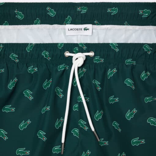Lacoste Crocodile Print Swim Trunks Green/White