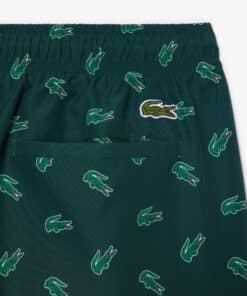 Lacoste Crocodile Print Swim Trunks Green/White