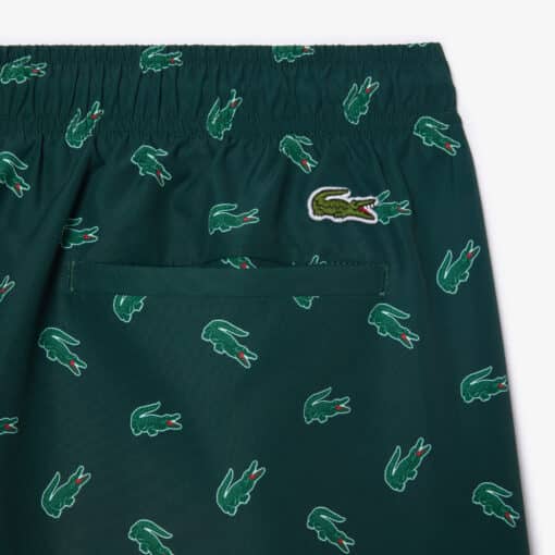 Lacoste Crocodile Print Swim Trunks Green/White