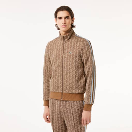 Lacoste Paris Jaquard Monogram Zipped Sweatshirt Beige/Brown