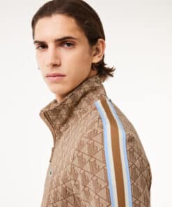 Lacoste Paris Jaquard Monogram Zipped Sweatshirt Beige/Brown