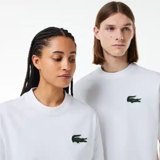 Lacoste Unisex Loose Fit Large Crocodile Heavy Cotton T-shirt White