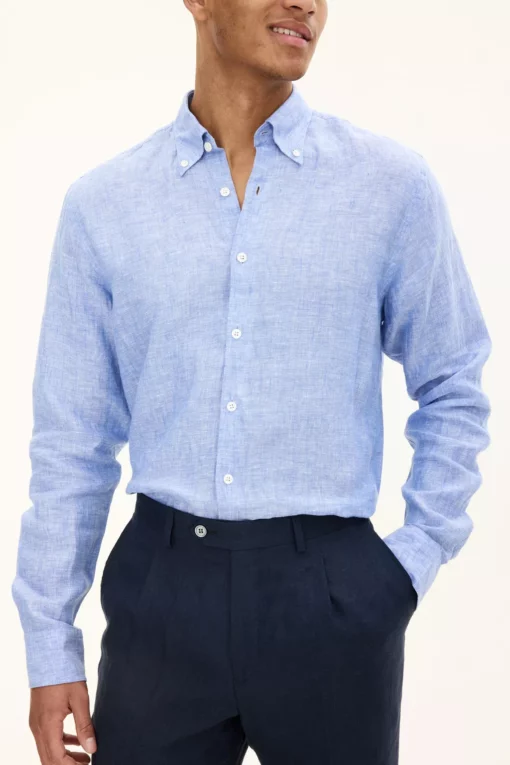 Oscar Jacobson Regular Fit Linen Shirt Blue