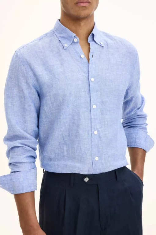 Oscar Jacobson Regular Fit Linen Shirt Blue