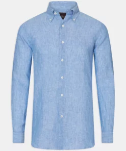 Oscar Jacobson Regular Fit Linen Shirt Blue
