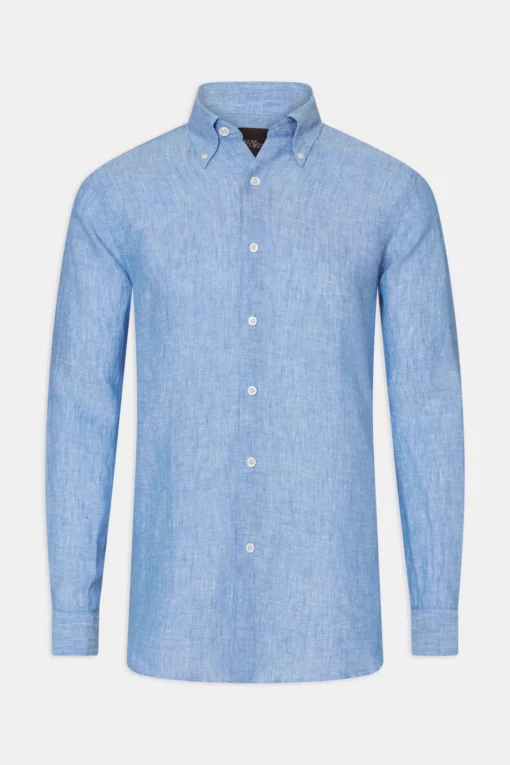 Oscar Jacobson Regular Fit Linen Shirt Blue