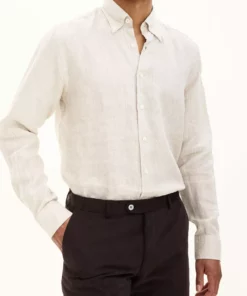 Oscar Jacobson Regular Fit Linen Shirt Beige