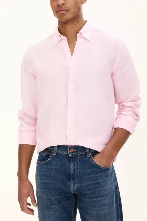 Oscar Jacobson Regular Fit Linen Shirt Pink