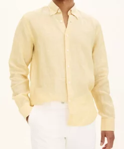 Oscar Jacobson Regular Fit Linen Shirt Yellow