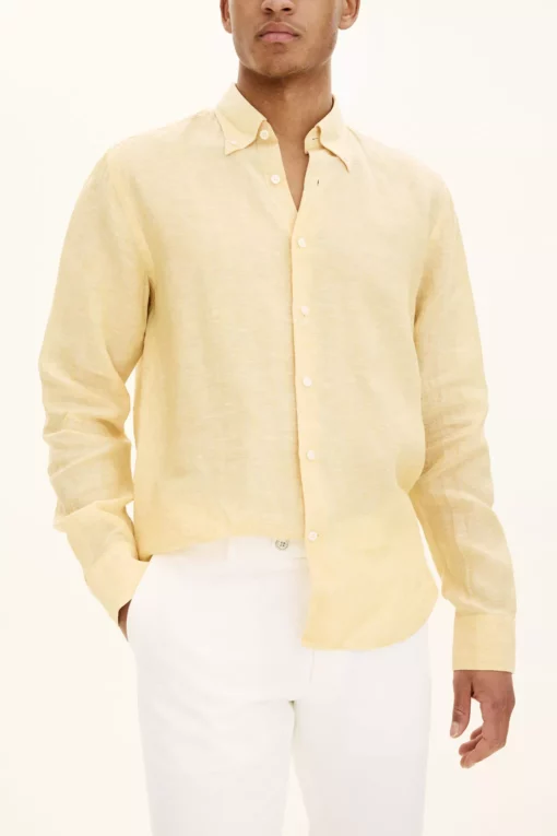 Oscar Jacobson Regular Fit Linen Shirt Yellow