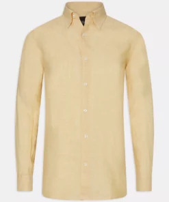 Oscar Jacobson Regular Fit Linen Shirt Yellow
