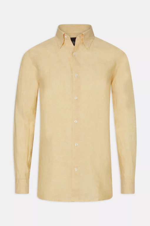 Oscar Jacobson Regular Fit Linen Shirt Yellow