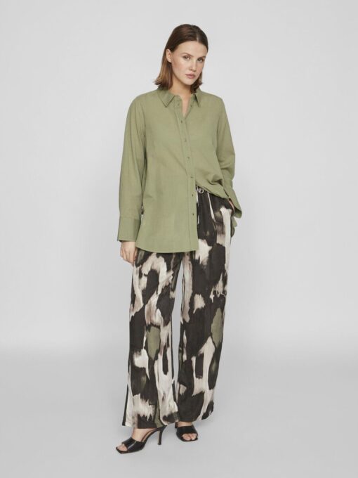 Vila Linaja Button Linen Shirt Oil Green