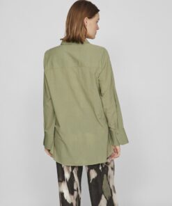Vila Linaja Button Linen Shirt Oil Green
