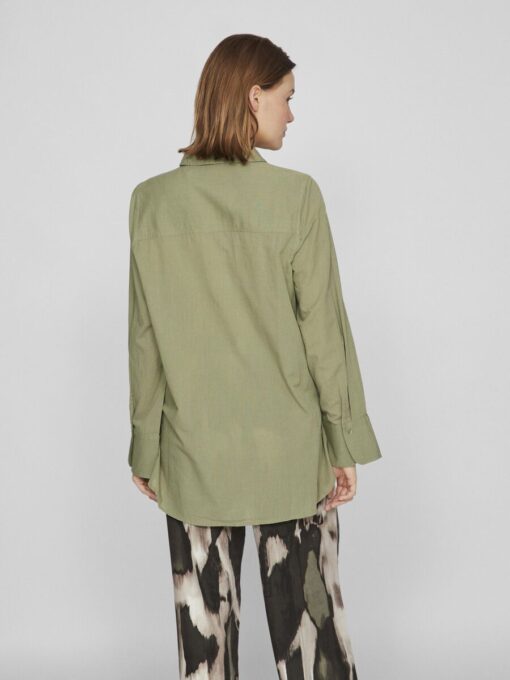 Vila Linaja Button Linen Shirt Oil Green
