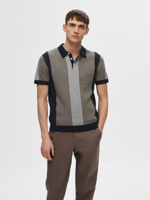Selected Homme Mattis Knit Stripe Polo Sky Captain