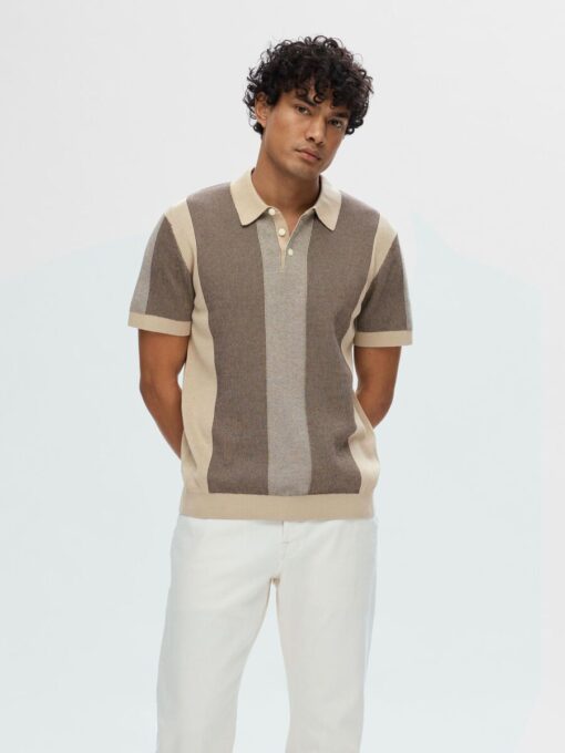 Selected Homme Mattis Knit Stripe Polo Pure Cashmere