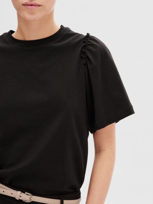 Selected Femme Penelope Ruffle Tee Black