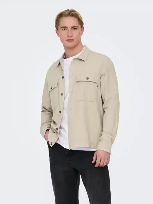 Only & Sons Kennet Linen Overshirt Silver Lining