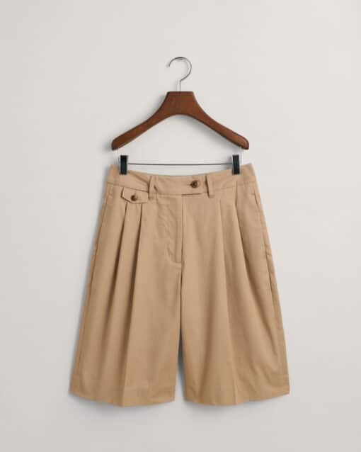 Gant Woman Pleated Chino Shorts Dark Khaki