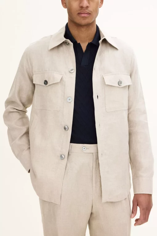 Oscar Jacobson Maverick Linen Overshirt Light Beige