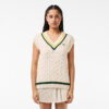 Lacoste Cable Knit Contrast Trim V-Neck Sweater Vest White/Green/Yellow