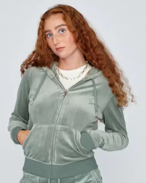 Juicy Couture Classic Velour Robertson Zip Hoodie Chinois Green
