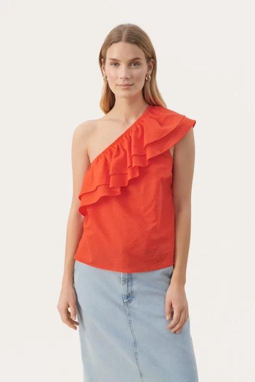 Part Two Ginnie Offshoulder Top Mandarin Red