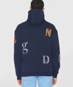 Knowledge Cotton Apparel Loose Fit Hood Sweat With AOP Night Sky