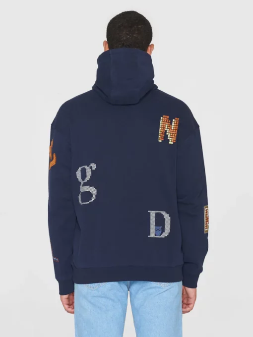Knowledge Cotton Apparel Loose Fit Hood Sweat With AOP Night Sky
