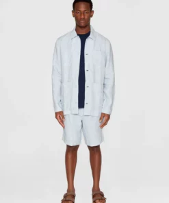 Knowledge Cotton Apparel Linen Overshirt Dusk Blue