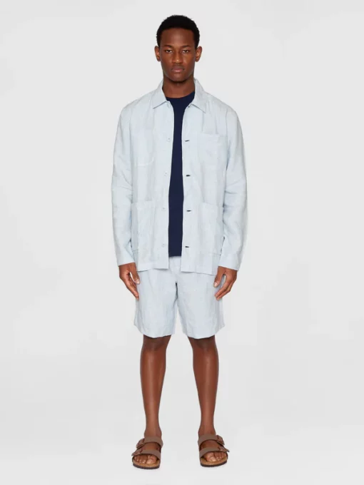 Knowledge Cotton Apparel Linen Overshirt Dusk Blue