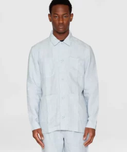 Knowledge Cotton Apparel Linen Overshirt Dusk Blue