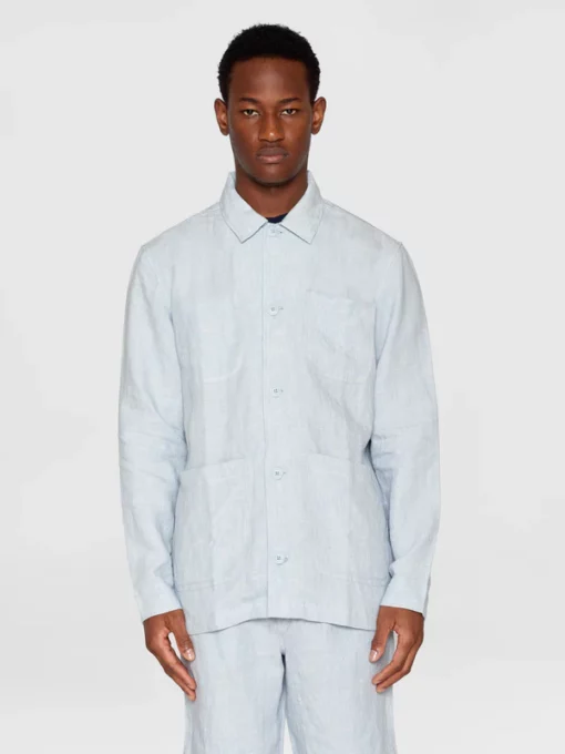 Knowledge Cotton Apparel Linen Overshirt Dusk Blue