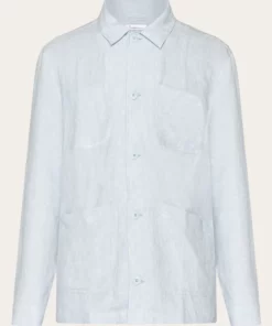 Knowledge Cotton Apparel Linen Overshirt Dusk Blue