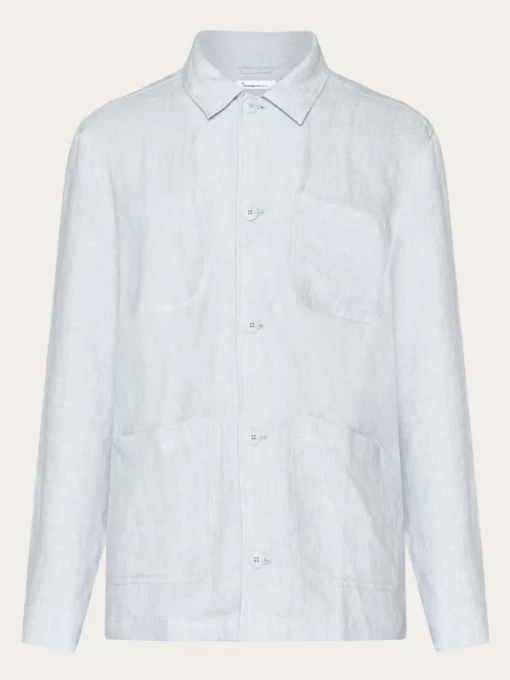 Knowledge Cotton Apparel Linen Overshirt Dusk Blue